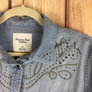 Chambray studded denim button down AEO